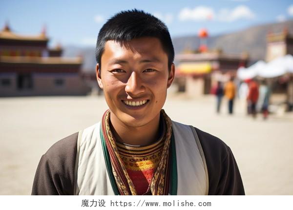 身穿藏族服饰的男人亚洲西藏文化少数民族